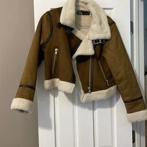 Zara Shearling Moto Jacket